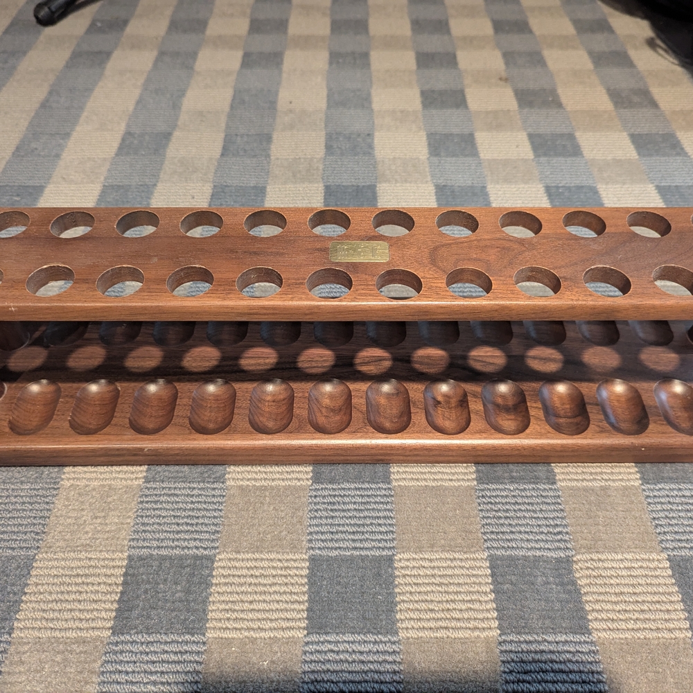 Walnut Wood Pipe Vintage Pipe Display Rack. Holds 24 Pipes.